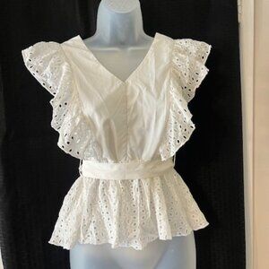 Beautiful Flutter Sleeve Eyelet Top ~ 100% Cotton